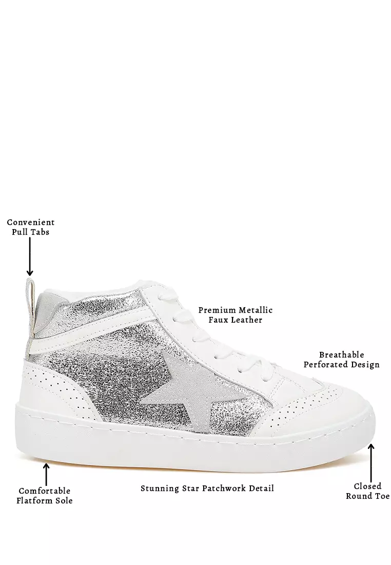 Star High Ankle Sneakers in Silver
