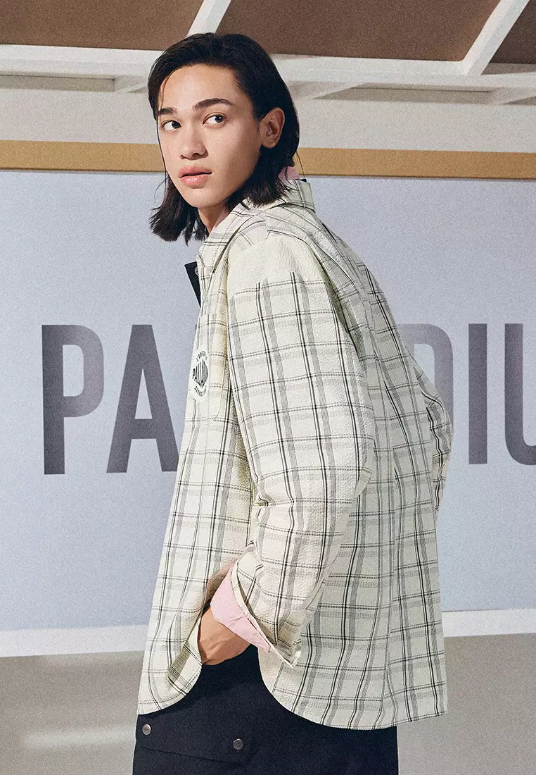 男裝 PALLADIUM LOGO 寬鬆格紋長袖裇衫