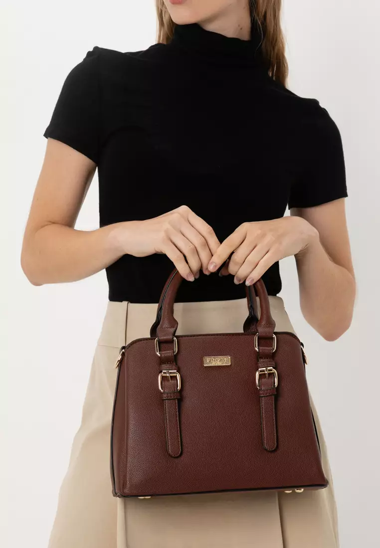 Pebbled Multi-Compartment Top Handle Bag