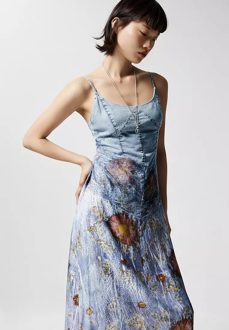 Two-material strap dress