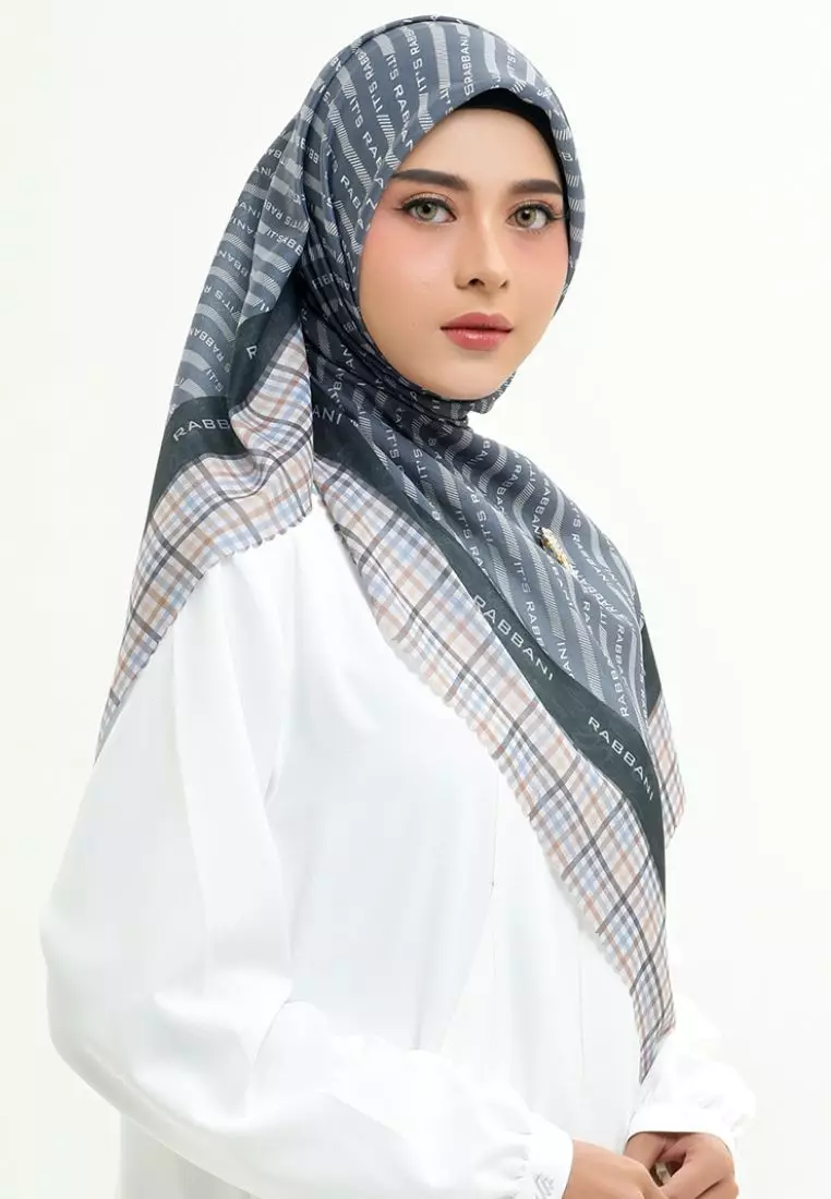 Rabbani - Kerudung Segi Empat Motif Tetra Biani H0 - Black