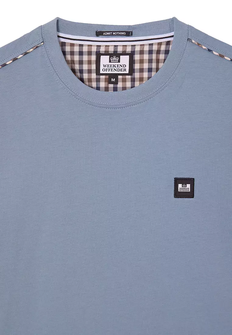 MENS BLUE SHADOW MANUEL TEE WITH MID HOUSE CHECK PIPING