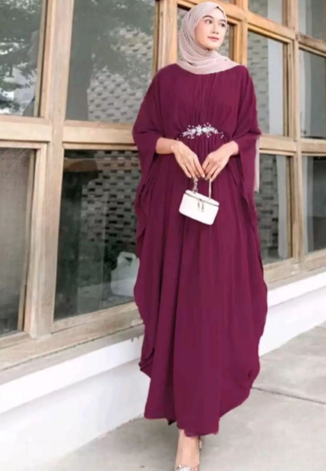 Kaftan Audry Burgundy Modern | Kebaya Premium  | Oneset Pesta Elegan PMG