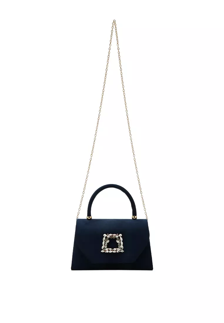 Mini Top Handle Brooch Bag in Navy