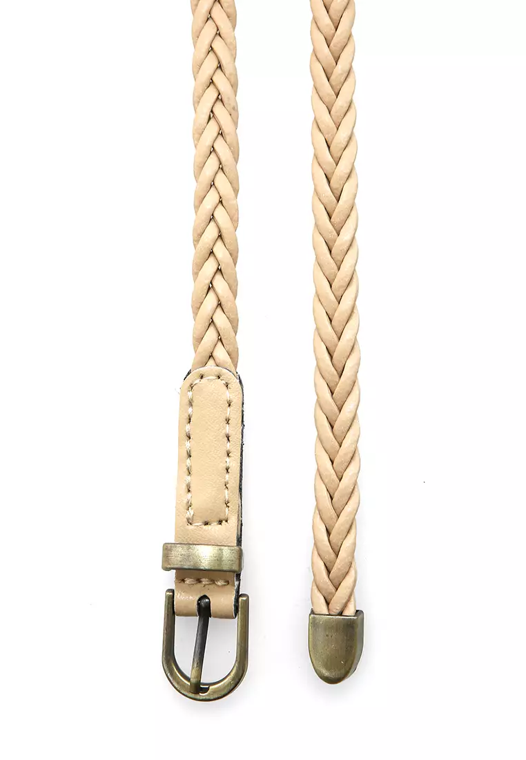 Imani Aksesoris Fashion Wanita Ikat Pinggang Model Kepang Casual Belt Slim Design Material Leather ORIGINAL - Cream