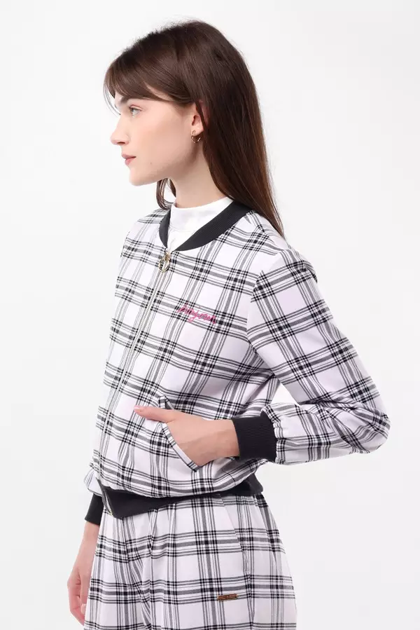 MINIMAL/Emily In Paris - Chantal - Plaid Bomber Jacket - Black Warna Black