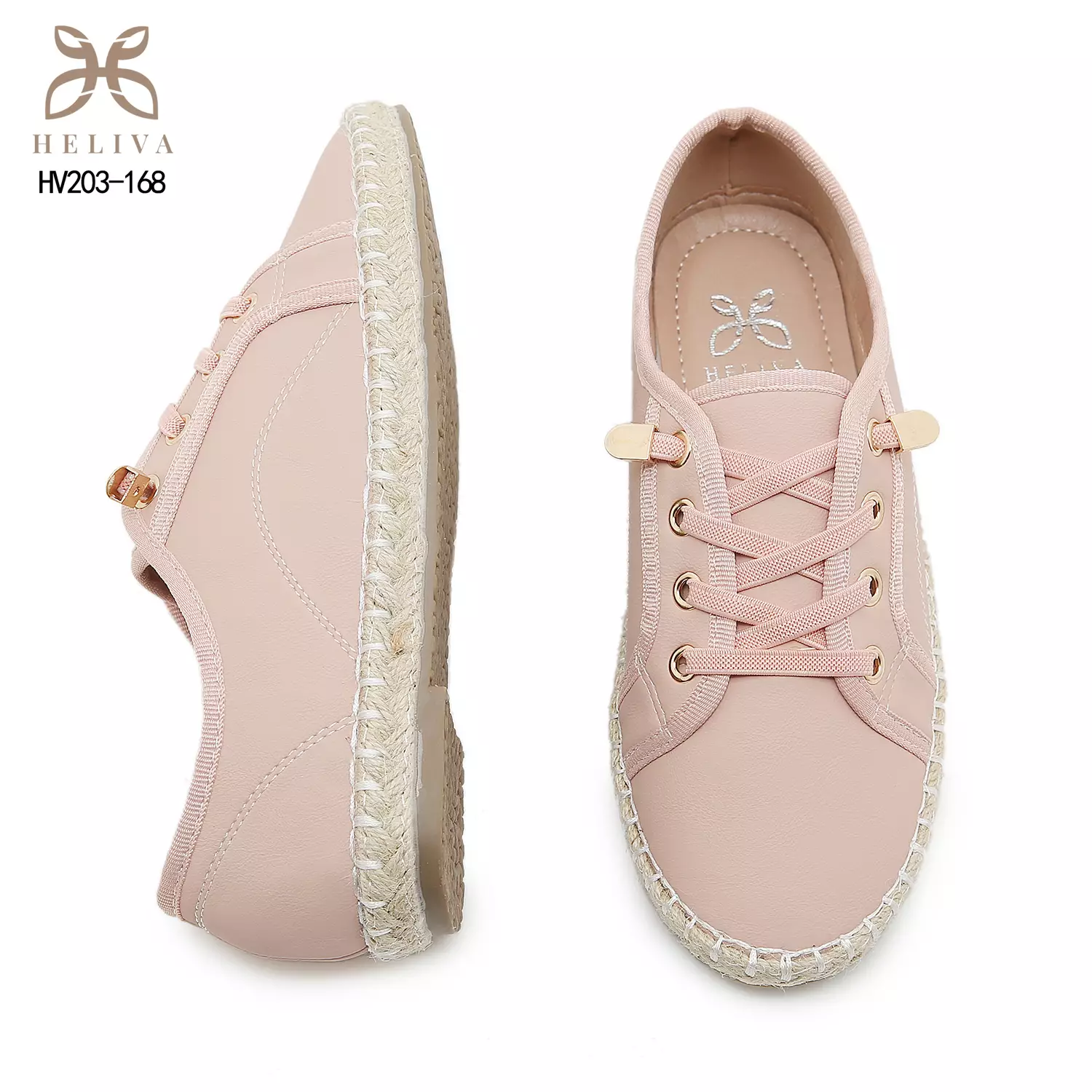 HELIVA MILEN Sneakers Casual Wanita Sol Anyaman Espadrille dan Dekorasi Gold Chain HV203-186
