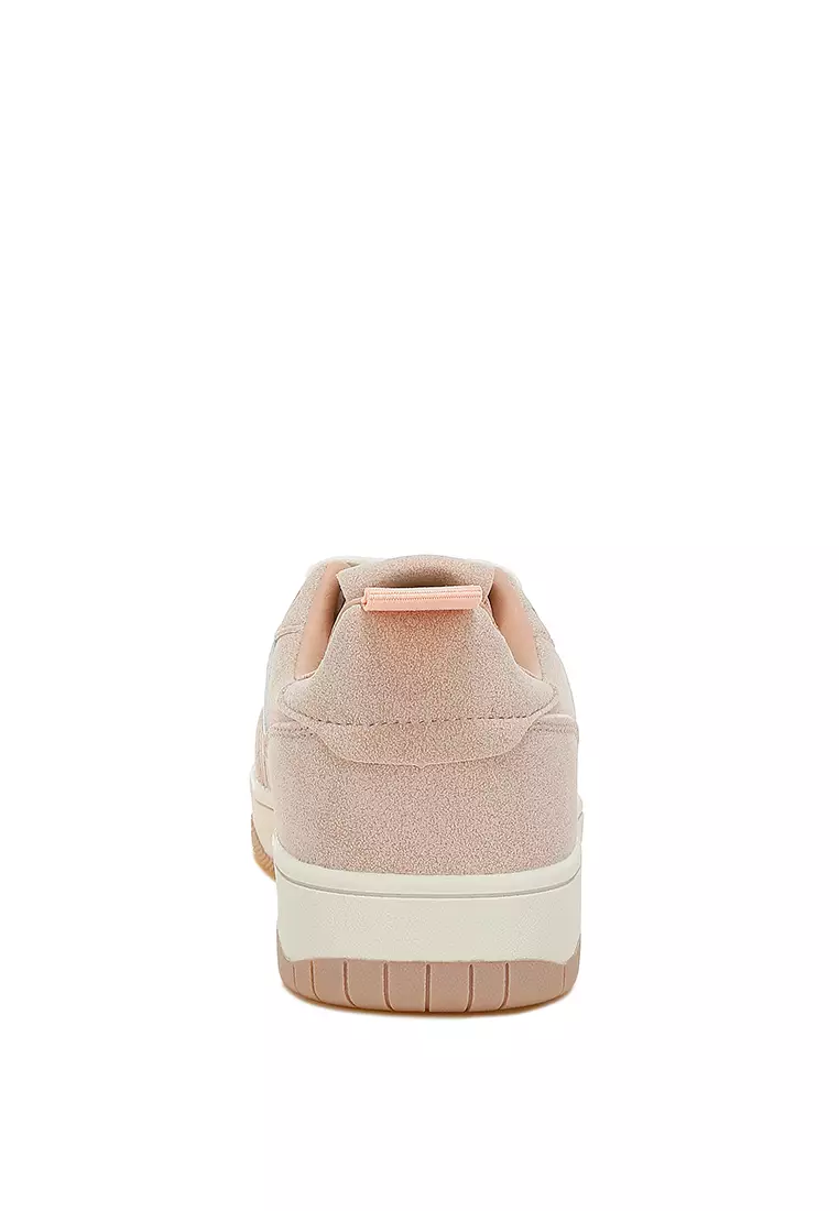 Faux Leather Casual Sneakers in White and Pink