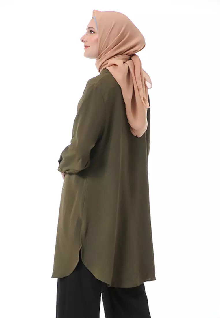 Azzahra Tunik Panjang Muslimah Wanita Long Sleeve Regular Fit Premium High Quality - Army