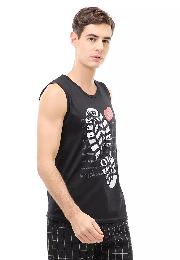 Agies Pakaian Dalam Pria Tank Top Singlet Out Motive Material Cotton ORIGINAL - Black