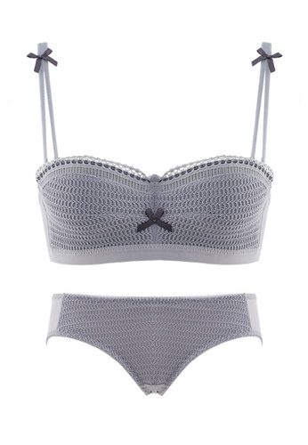 ZITIQUE grey Women's Latest Beautiful Demi-cup Lingerie Set (Bra And Underwear) - Grey E23ADUS099A3BBGS_1
