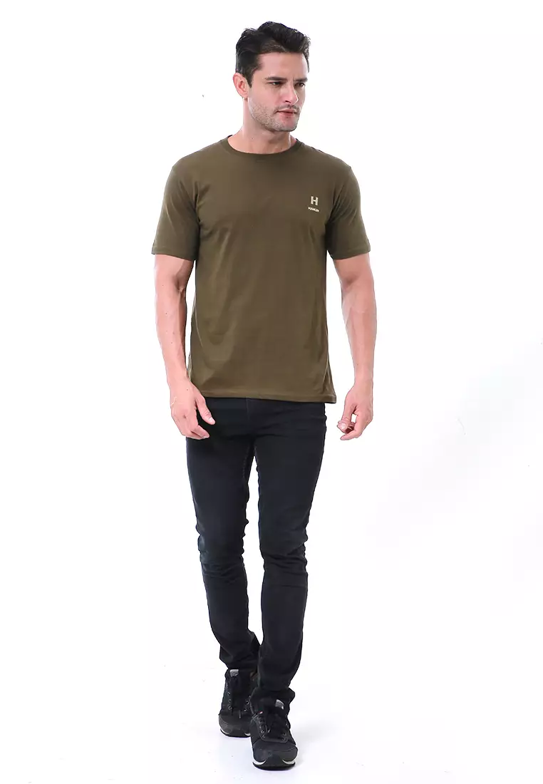 Aisley Atasan Pria Kaos Polos Lengan Pendek Casual T-Shirt Desain Simple Material Cotton ORIGINAL - Army Green