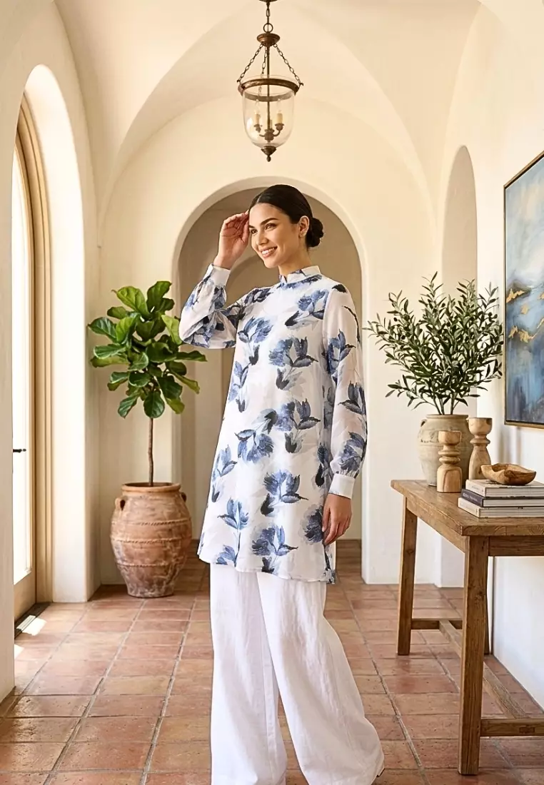 Floral Tunik Sifon With Long Sleeve In White By Brilliant girl Warna PUTIH