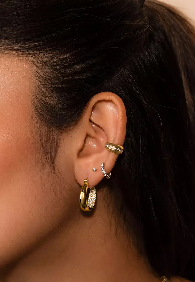 Gold pave huggie earrings new arrivals