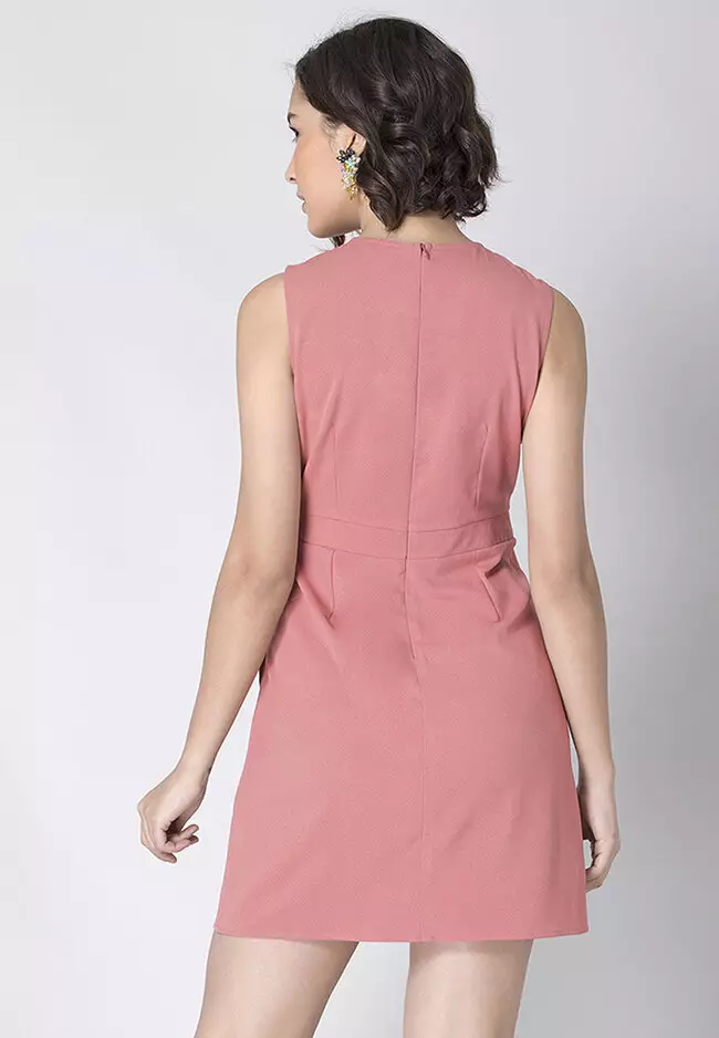 Dusty Pink Sleeveless Pleated Bodycon Dress