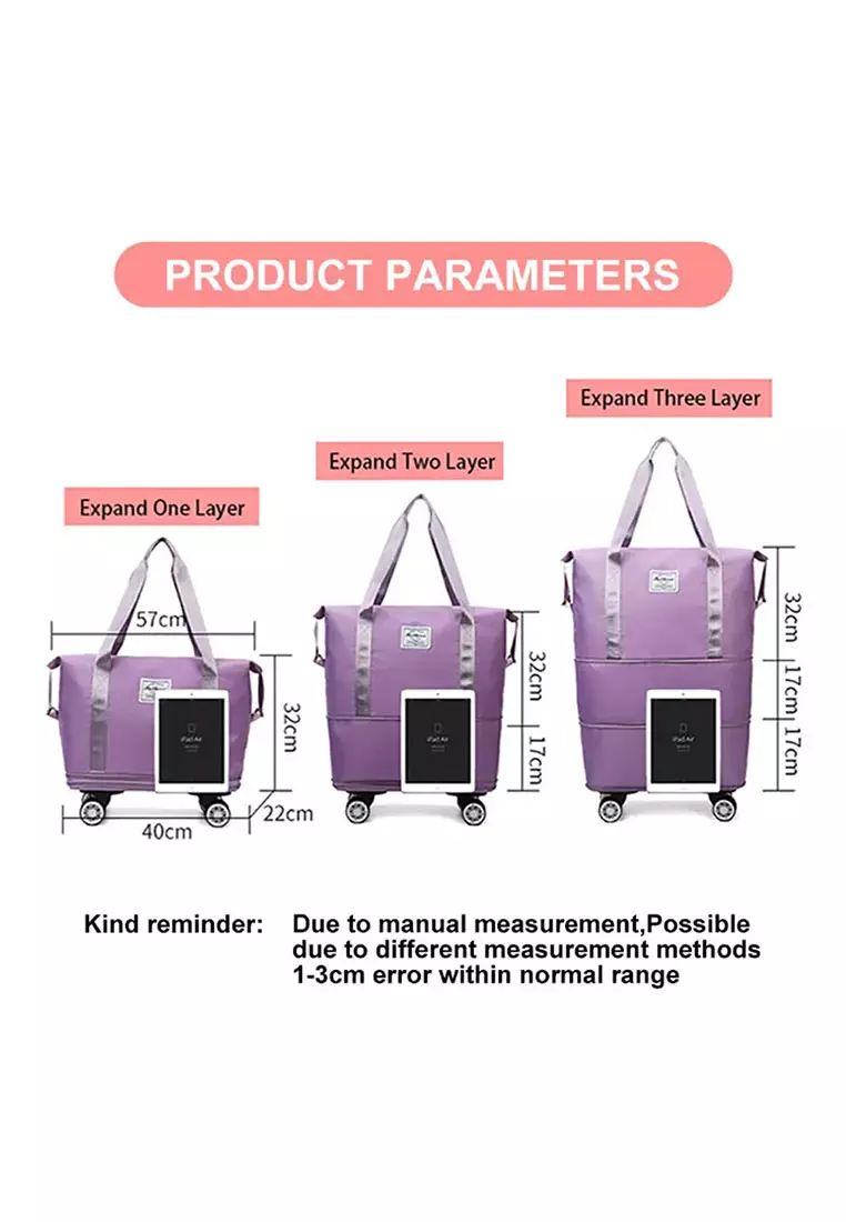 Expandable Shoulder Bag With Detachable Wheels 66x40x22cm – Gray