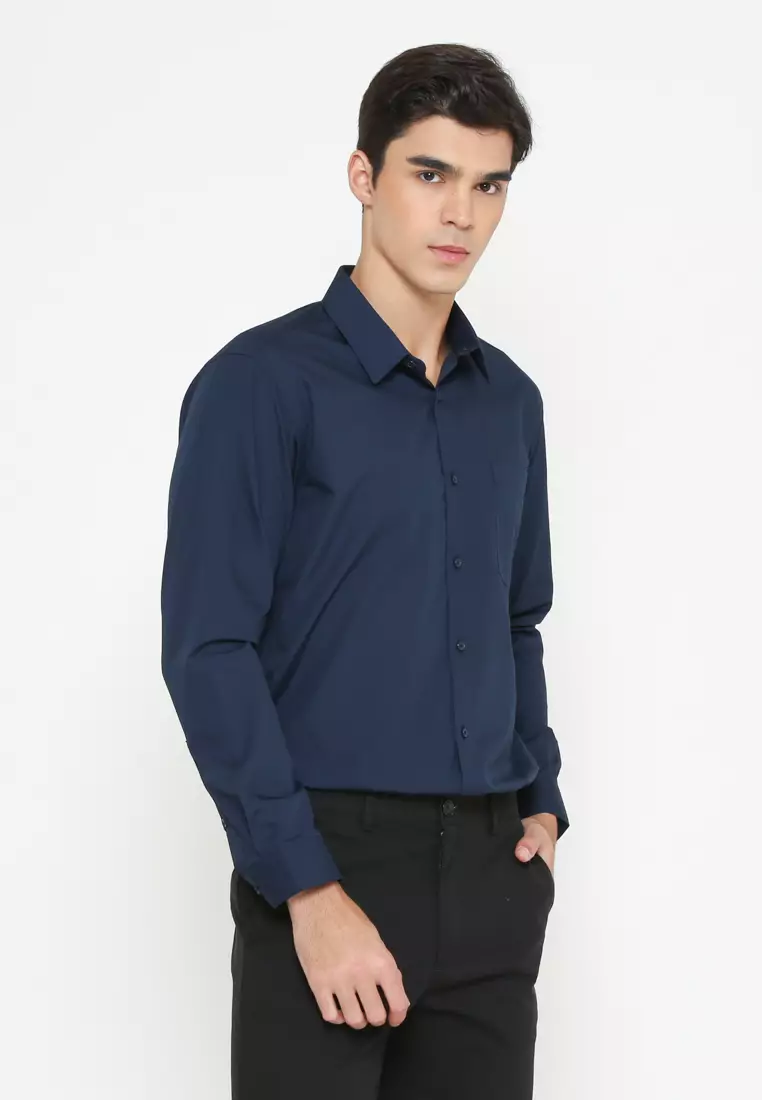 MEN'S NAVY SLIM FIT LONG SLEEVE SHIRT