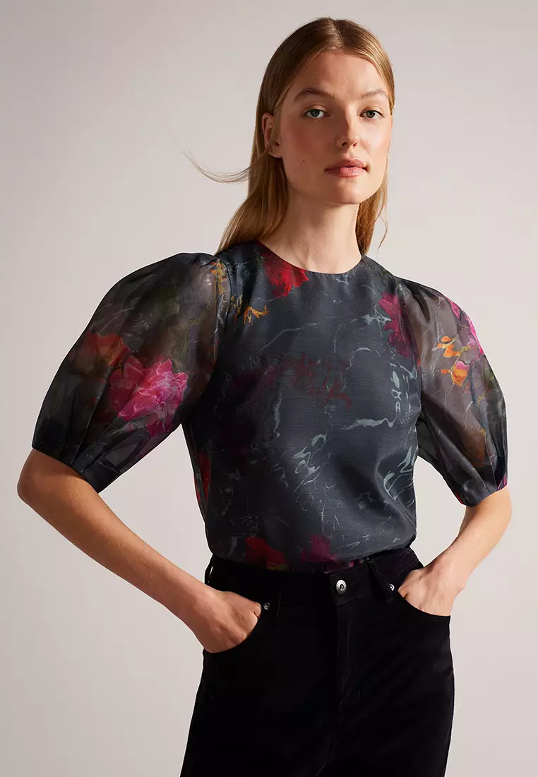 Buy Ted Baker Ted Baker Women's Ayymee Boxy Cropped Top with Puff Sleeve Online ZALORA Malaysia