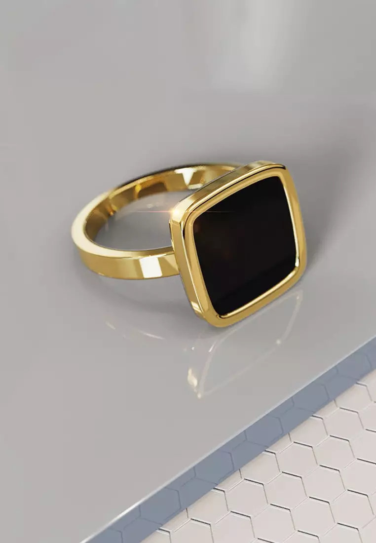 Gold ring with hot sale black square stone