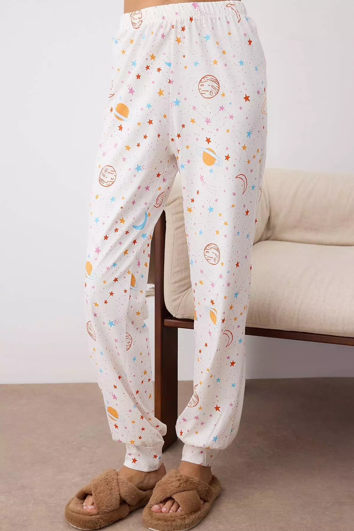 Ecru 100% Cotton Galaxy Patterned Knitted Pajama Set