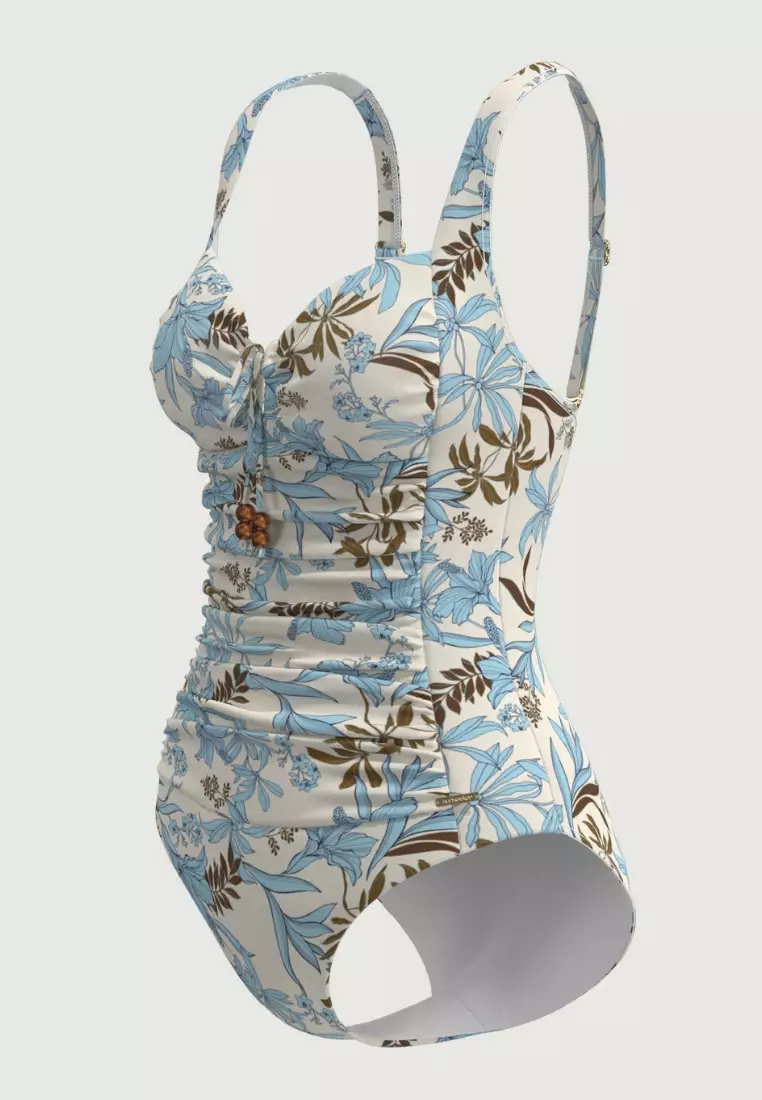 Wild Hibiscus Cool Coconut Plus Cup Tie Front Onepiece