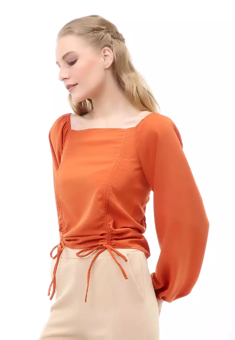 Cheva Blouse Atasan Wanita Sabrina Tali Lengan Panjang Casual Top Long Sleeve Comfortable Material Wolfis ORIGINAL - Bata