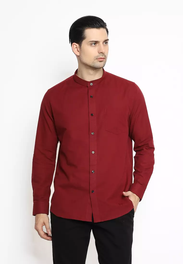 MAGINOT Kemeja Pria KOKO Basic Polos Lengan Panjang WINE