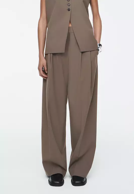 Wide-Leg Tailored Twill Trousers