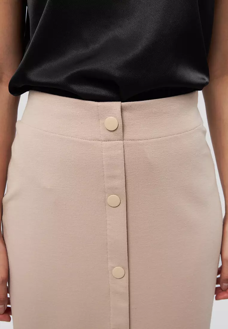 Fitted Midi Skirt with Button