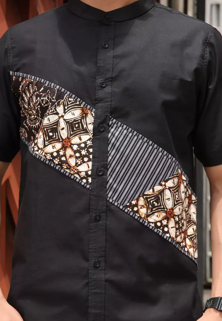 Hadinata Batik Koko Cap Pendek Farel Black Raya Series