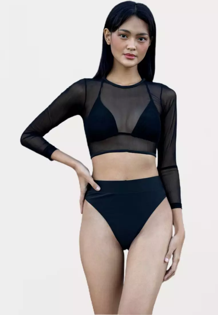 Buy Blue Palm Nipa High Waist Swimwear Set in Black 2024 Online