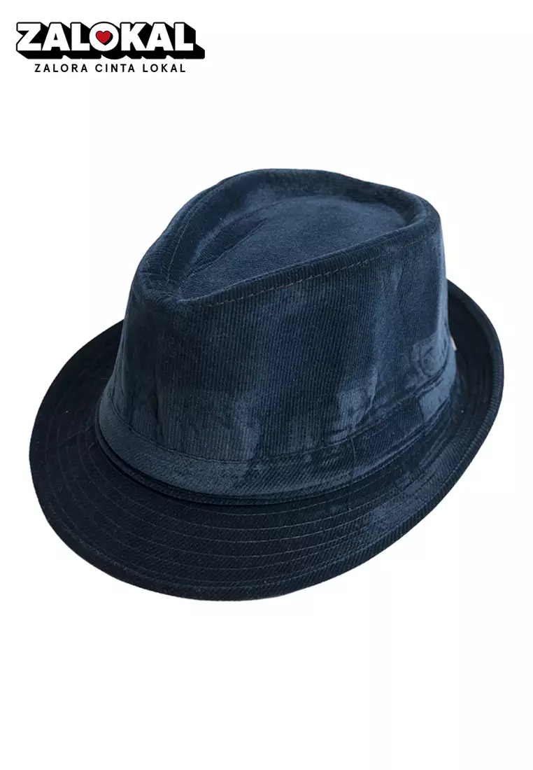 Topi fedora cowboy hat fedora corduroy navy blue houseofcuff