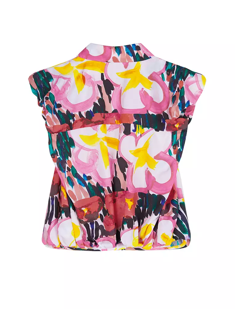 Pleated Printed Sleeveless Shirt