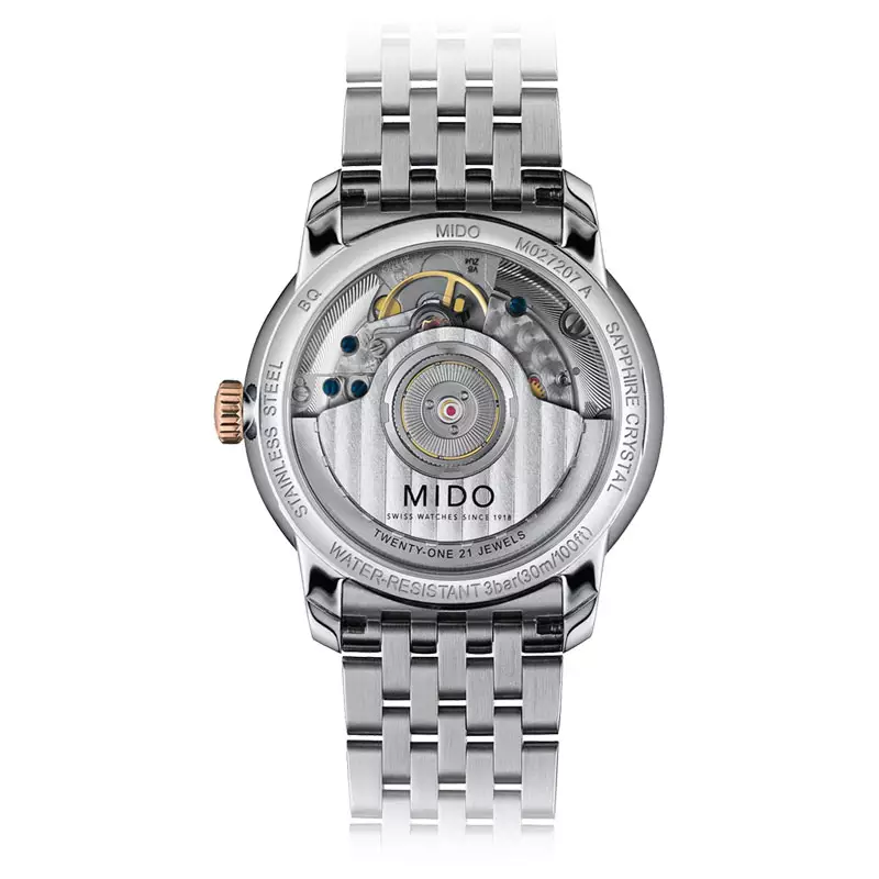 Jam Tangan Wanita MIDO Baroncelli M027.207.22.010.00 Heritage Lady White Dial Dual Tone Stainless Steel Strap