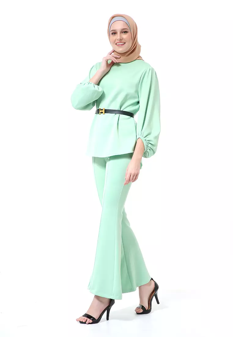 Safina Scuba Setelan Wanita Lengan Panjang Motif Polos Premium High Quality - Mint