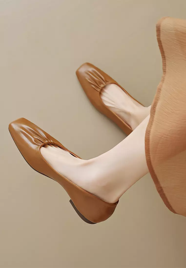 Square Toe Microfiber Leather Flat Shoes WW888-1