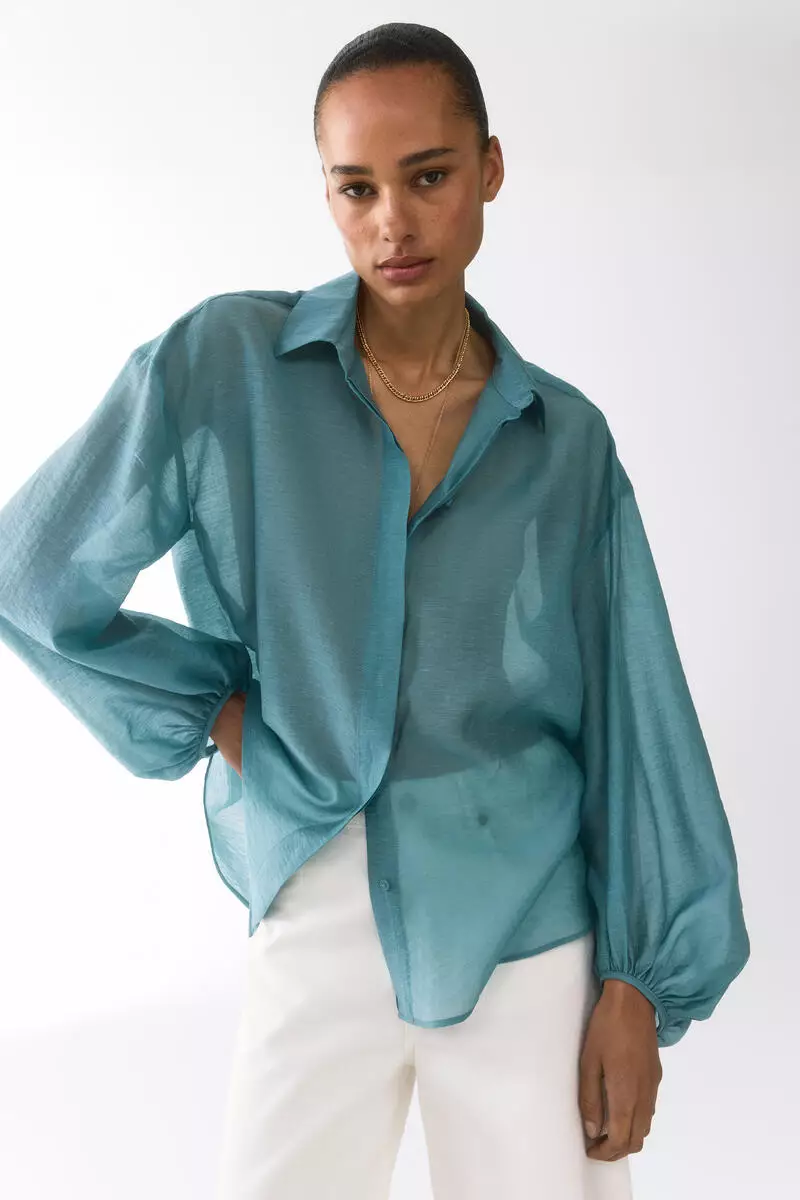 Linen-blend blouse