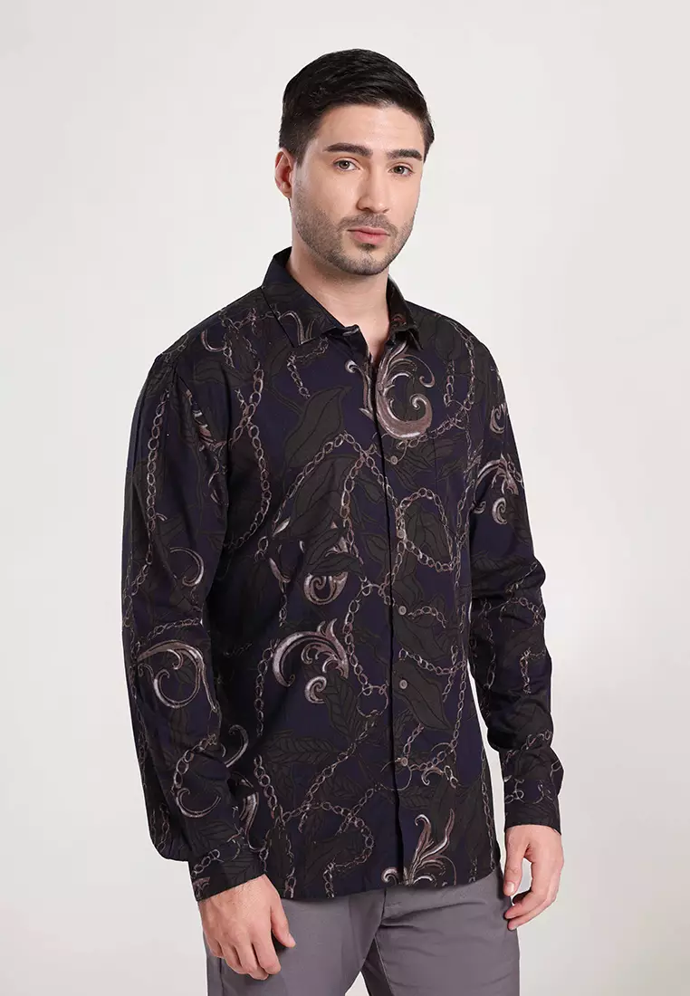 MOC Kemeja Batik Lengan Panjang Pria MUCHOZ - Dark Brown