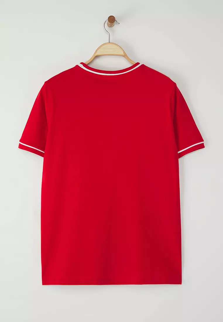 Red Crew Neck with Piping Detail Basic Plus Size T-shirt TBBSS25BF00050