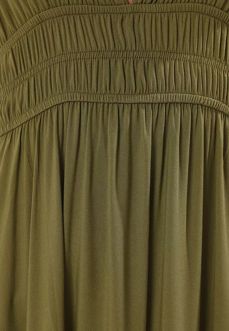 Khaki Maxi Woven Beach Dress Tbess25El00121