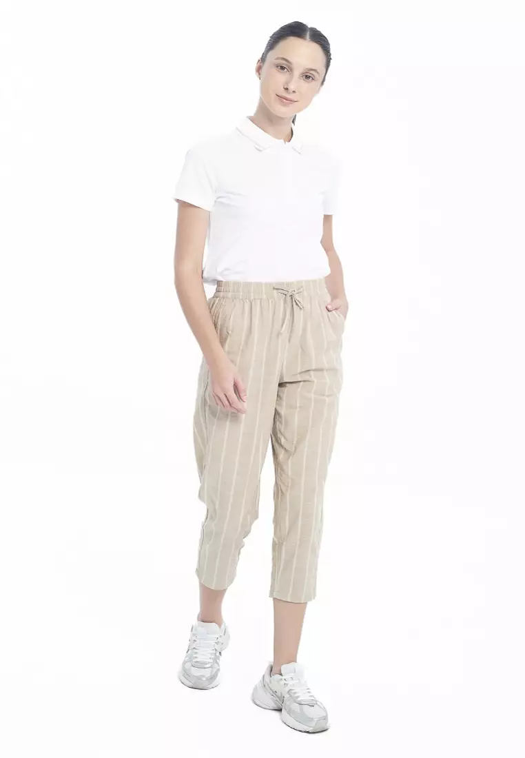 Ladies' Drawstring Pants with Linen Texture