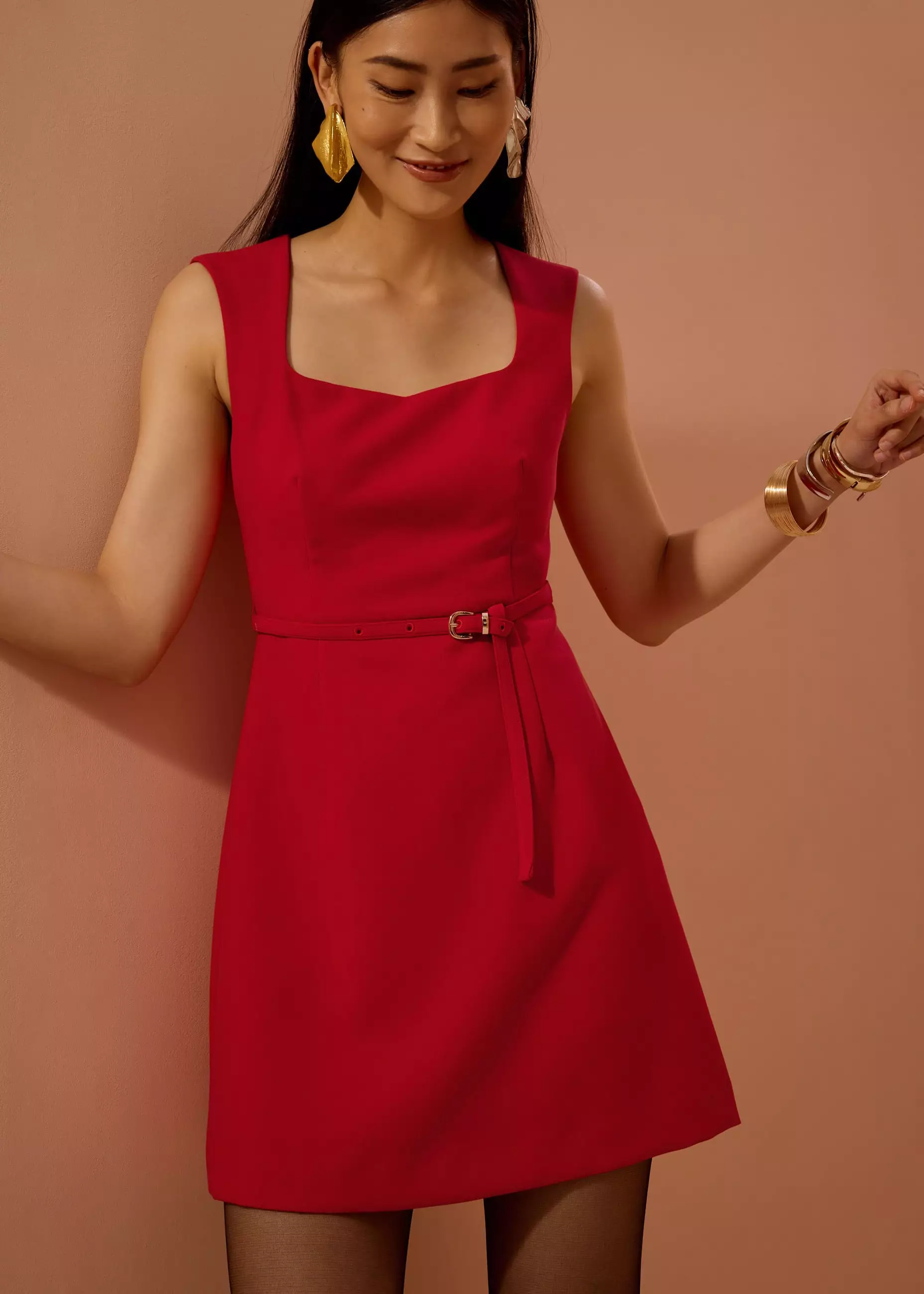 Dress Wanita - Sitti Belted A-Line Mini Dress