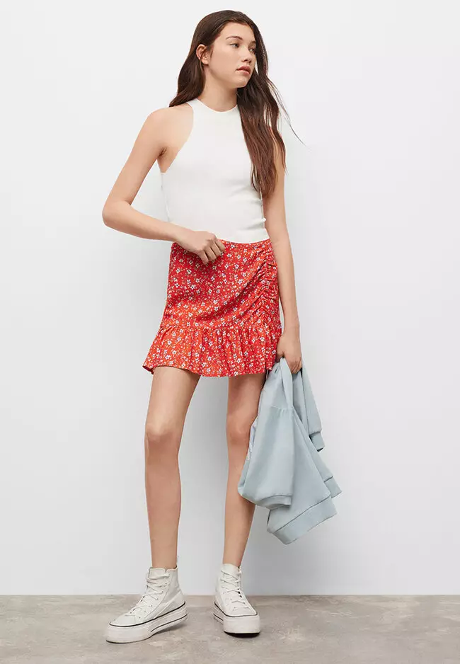 Teens Ruffle Flower Print Mini Skirt