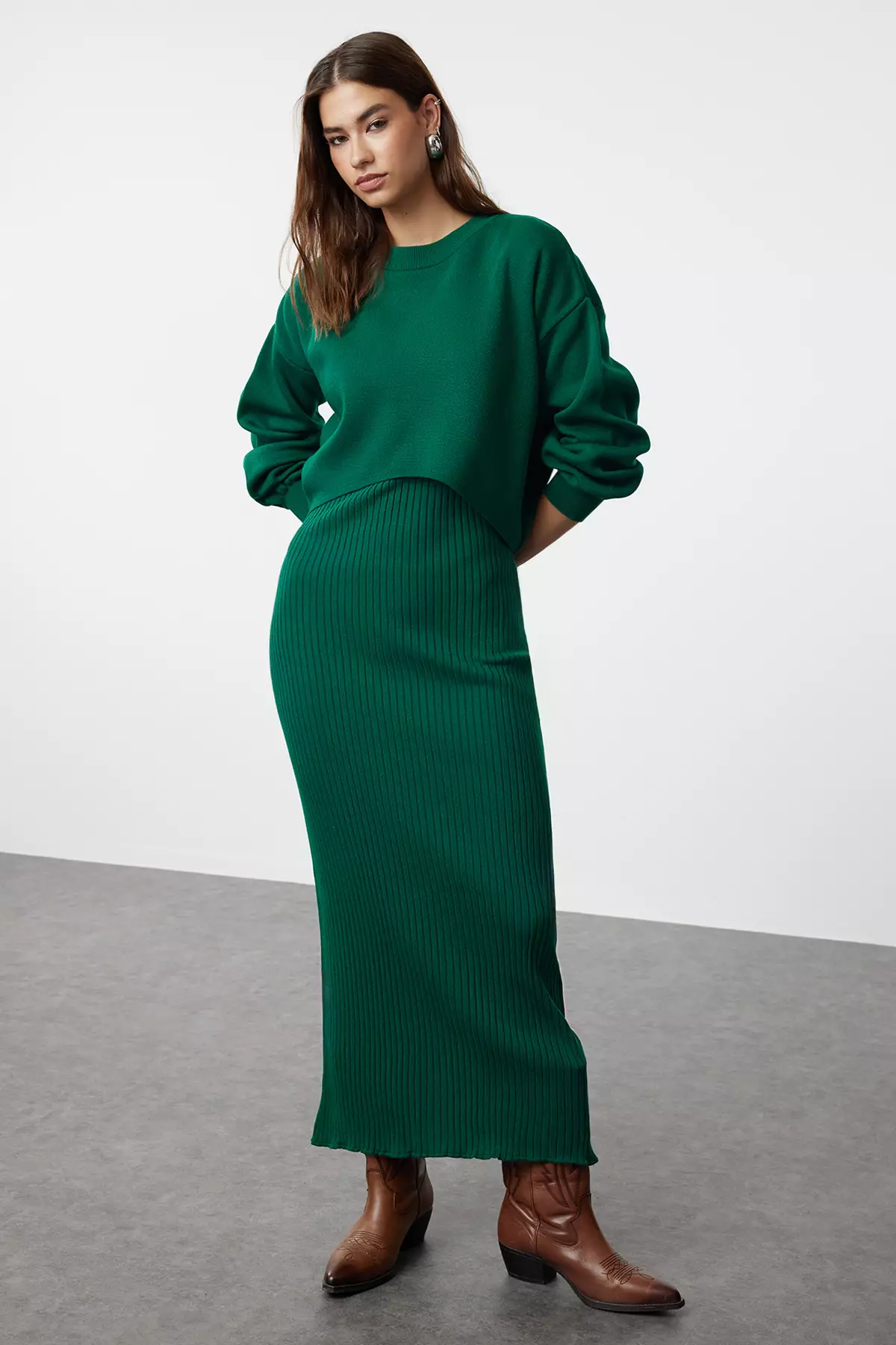 Buy Trendyol Green Midi Knitted Sweater-Dress Set TWOAW25EL00060