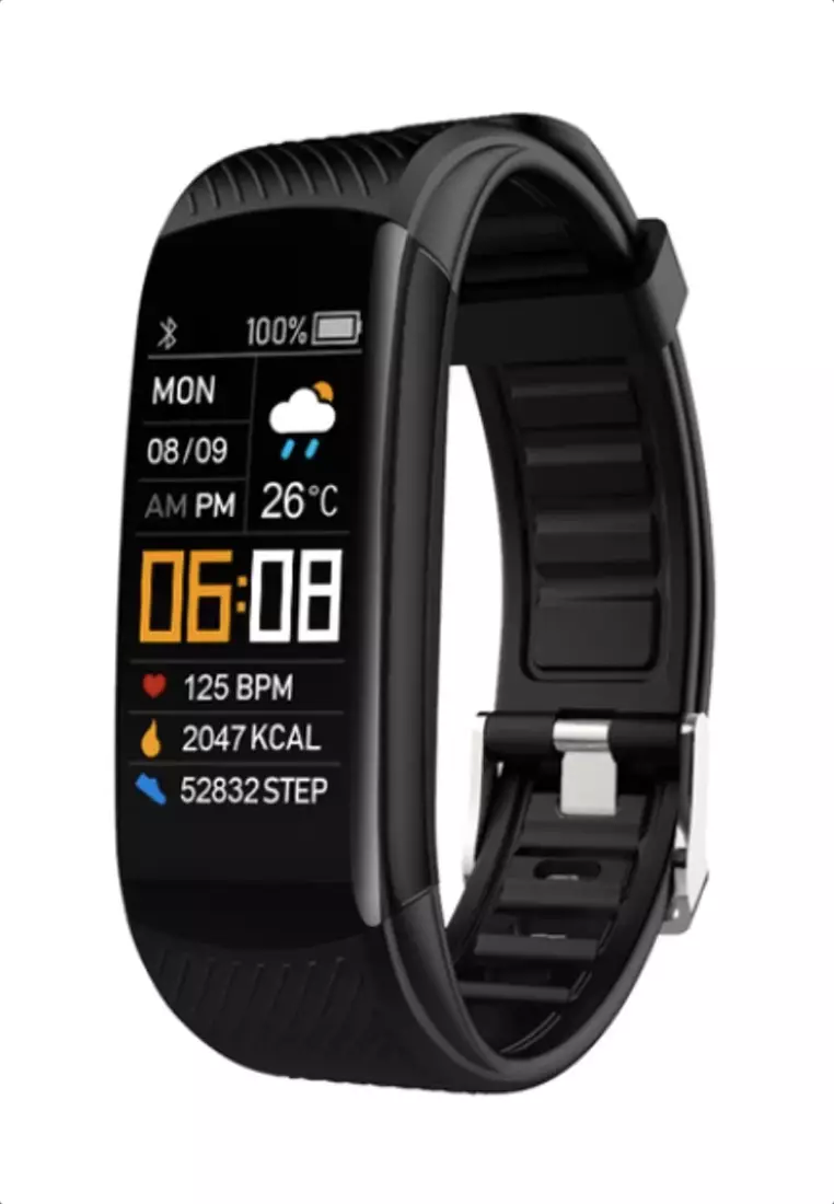 2 Unisex IOS/Android IP Black Waterproof Fitness SmartWatches, Heart Rate Monitoring, Weather, Clock, with Black Rubber Strap