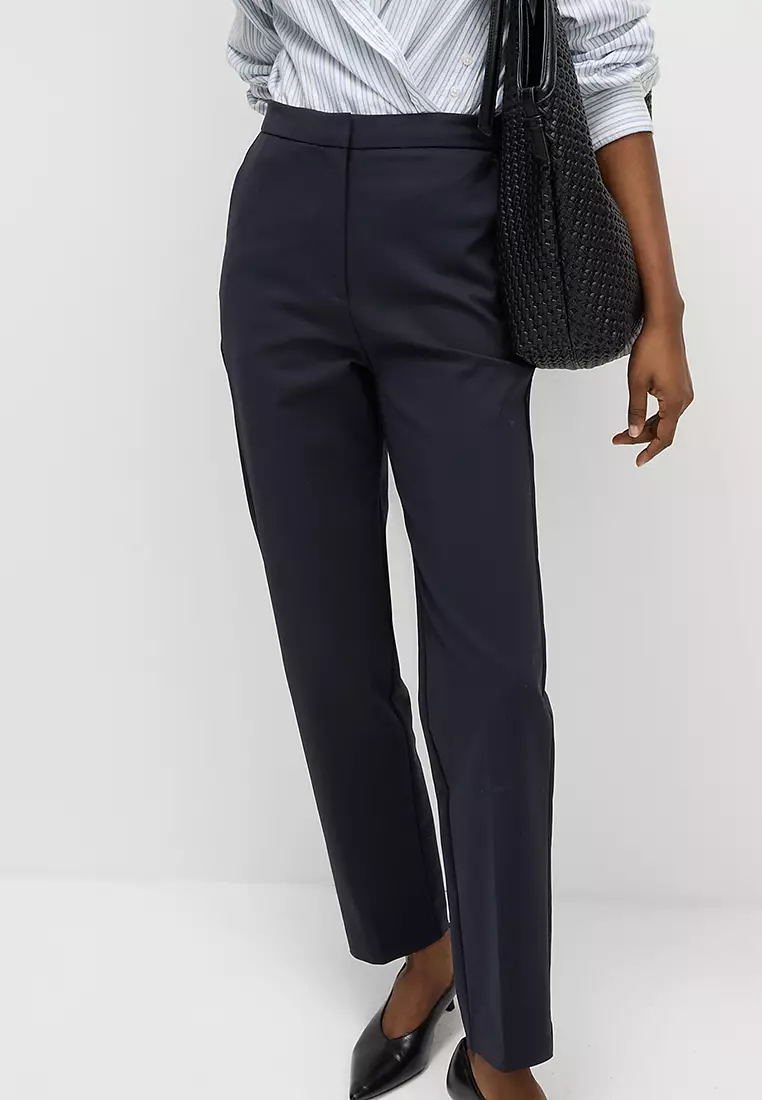 Cotton Blend Slim Fit Ankle Grazer Trousers