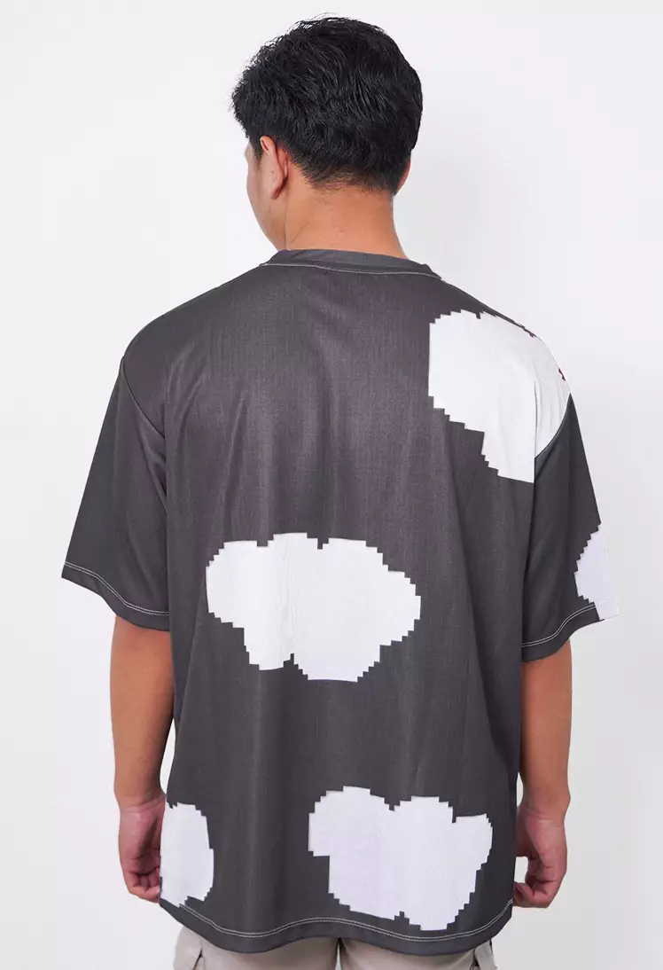 NX017 kaos oversize awan clouds full print motif abu efek rajut knitted distro streetwear abu