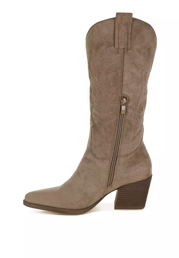 Microfiber Long Cowboy Boots in Taupe