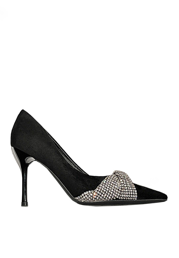 VANSA 9cm Rhinestone Bow Faux Suede High Heel Shoes VSW-P86815.9