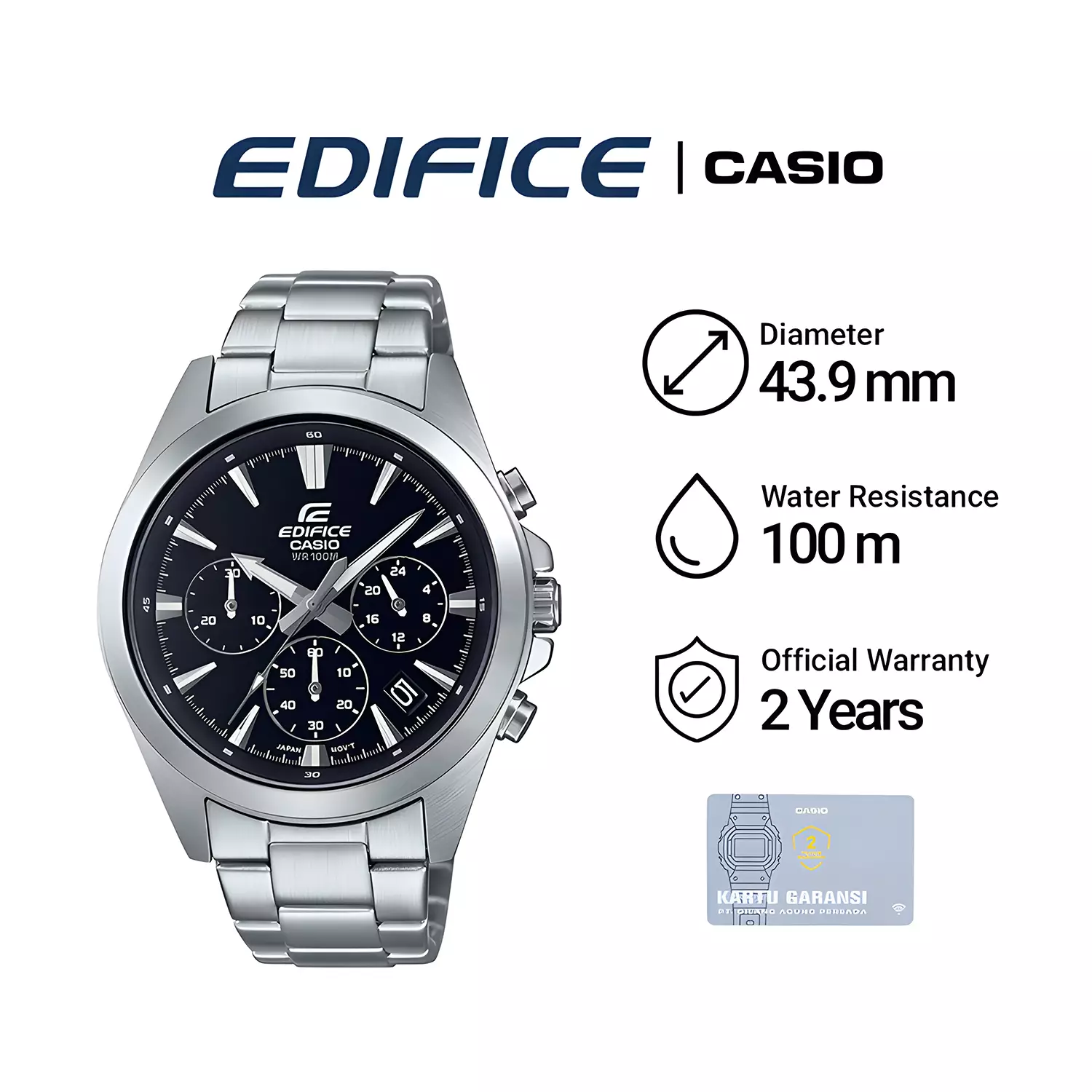 Casio Edifice Standard Chronograph EFV-630D-1AV - Jam Tangan Pria - Black Dial - All Stainless Steel